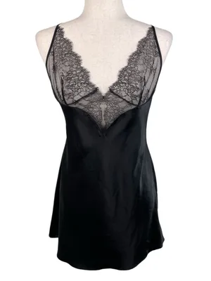 Victoria's Secret Y2K Black Satin Lace Chemise Slip Dress Size Medium Whimsigoth thumbnail 1