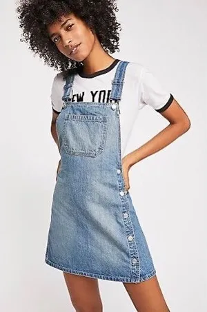 Free People We The Free Denim Overall Dress Womens 0 Blue‎ Rodeo Western Buttons thumbnail 1