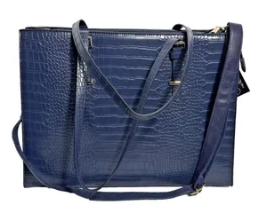 Source Unknown Laptop Attache' Carry Purse 15.6" Tote Bag Faux Croc Leather Dark Blue thumbnail 1