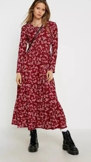 Free People Maxi Dress Tiers Of Joy Floral Boho cottage core maroon purple pink thumbnail 1