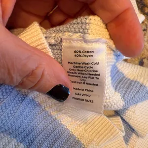 Talbots Sweater Cardigan - Raglan Sleeves Size L Large Baby Blue White Stripe thumbnail 8