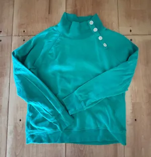 J.Crew Womens Teal Green Button Collar Mock Neck‎ Raglan Sweatshirt Size M thumbnail 1