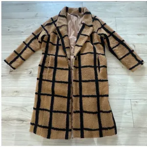 Lavish Lice Camel Oversized Check Boyfriend Windowpane Teddy Coat US 8 UK 12 thumbnail 2