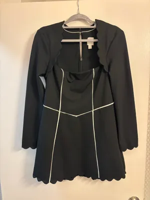 Maeve Square-Neck Scalloped Hem Long-Sleeve Mini Dress thumbnail 3