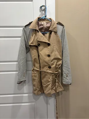 Cotton Candy LA Colorblock Trench Coat Tan Gray Belted Jacket Size S thumbnail 3