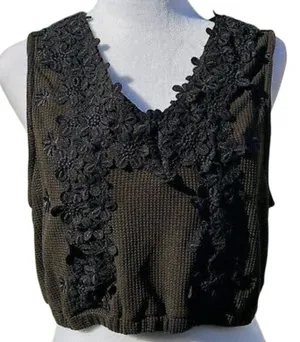 POL Embroidered Floral Cropped Vest Size Small Brown Black Boho Y2K thumbnail 1