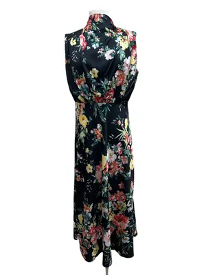 Maurices Black Floral Funnel Neck Satin Midi Dress Size Medium thumbnail 3