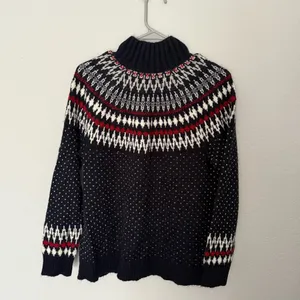 Eddie Bauer Fair Isle Sweater Navy Mock Neck Size M Cozy Knit thumbnail 5