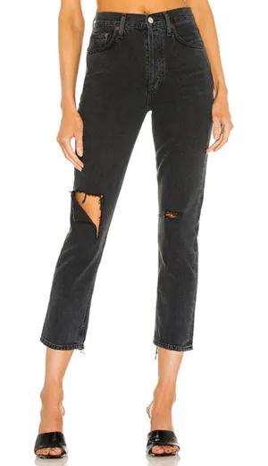 AGOLDE Riley Jeans Womens 28 Black Distressed High Rise Straight Leg Denim thumbnail 1