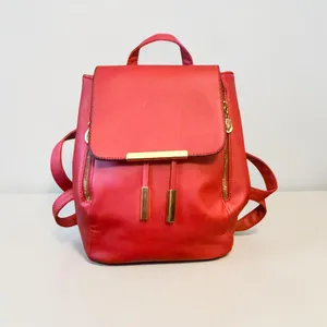 Red faux leather backpack bag thumbnail 2