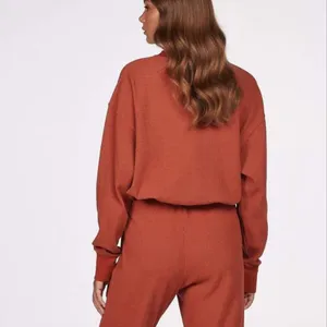 Charlie Holiday Rust Waffle Knit Sweatshirt Wide Leg Pants Lounge 2 Piece Set thumbnail 6