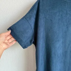 Wishlist Women’s Faux Suede Stretch Short Sleeve Pockets Navy Mini‎ Dress Size M thumbnail 4