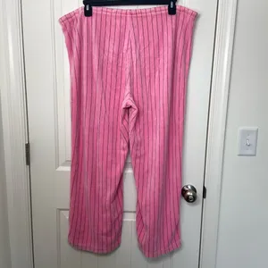 Women’s pink striped drawstring waist‎ soft fuzzy fleece pajama bottoms XL thumbnail 4