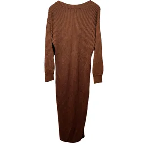 in loom women's sweater dress size M‎ brown v-neck acrylic knit long sleeve thumbnail 2