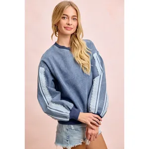 BiBi Washed Denim‎ Lace Contrast Sided Sweatshirt thumbnail 5