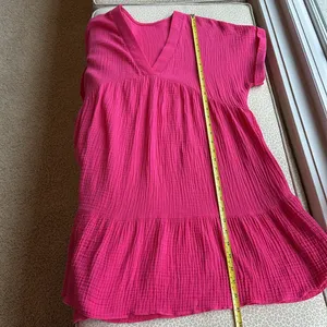 NWOT Emery Rose Vibrant Pink V-Neck 100% Cotton Gauze Dress Size L thumbnail 9