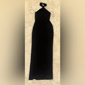 NEW Amanda Uprichard Queen Halter Maxi Gown in Black Revolve Sz S thumbnail 4