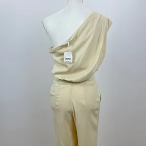Free People Avery One Shoulder Jumpsuit Wide Leg Pockets Cream Ivory US 4 NWT thumbnail 8