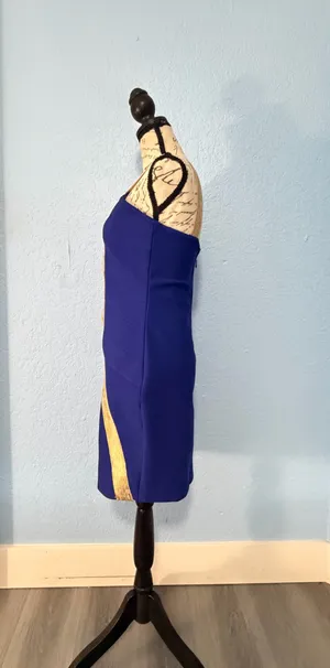 👑 VENUS Royal Blue & Gold Bandage Bodycon Mini Dress | Size S 💙✨ thumbnail 6