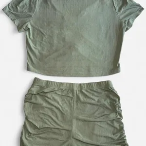 LEMITE Women's XL Green Ribbed Crop Top and Shorts Set thumbnail 7