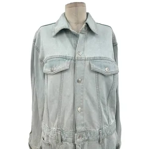 Zara Denim Short Mini Dress Light Wash Blue Long Sleeves Coverall Size Large‎ thumbnail 4