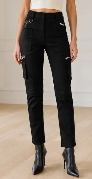 I.AM.GIA Ursa Cargo Pants Large Black Zip Off Convertible Shorts Silver Hardware thumbnail 1