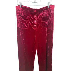 Halara NWT High Waisted Button Straight Leg Casual Pants Velvet Burgundy Size XL thumbnail 3