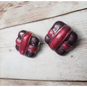Vintage Clip On Earrings - Dark Purple & Dark Pink - 1" thumbnail 3