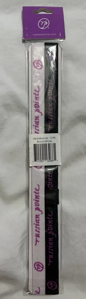 Russian Pointe black and white headbands with purple accents. thumbnail 1