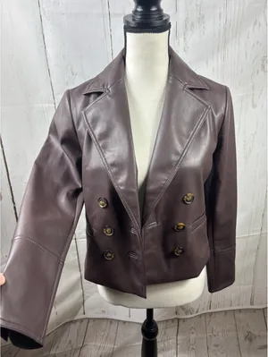 LOFT Versa Faux Leather Cropped Double Breasted Blaze Sz XSP Brown Espresso thumbnail 9