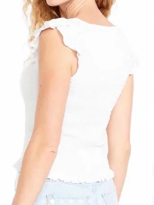 Old Navy White Smocked Square Neck Ruffle Sleeve Top Sz L Feminine thumbnail 10