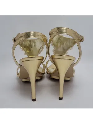 Alisha Hill Heels Cluster Faux Pearl T-Strap Open-Toe Metallic Gold Sandal Sz 8M thumbnail 6