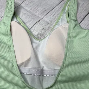 Zaful Sage Green Crinkle Ribbed One Piece Deep Scoop Neck One Piece Swimsuit S thumbnail 7
