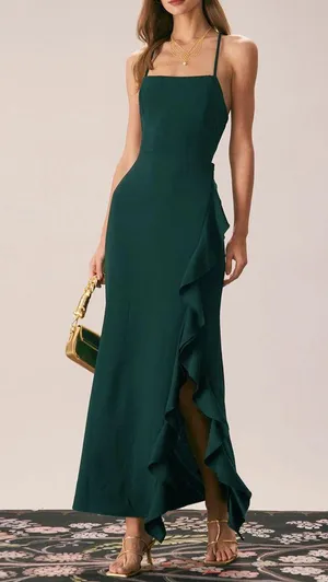 Rihoas Green Ruffle Cross Back Strap Maxi Dress thumbnail 1