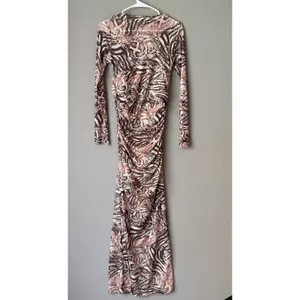 No Comment L‎ Brown Animal Print Mesh Ruched Bodycon Maxi Dress Rave Festival thumbnail 7