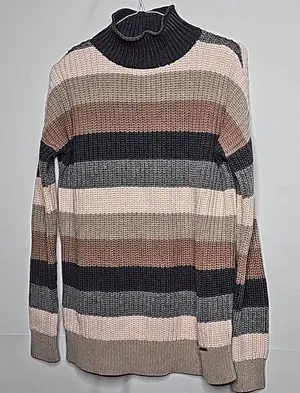 Abercrombie & Fitch high neck striped fall knitted knit warm sweater sz Small thumbnail 1