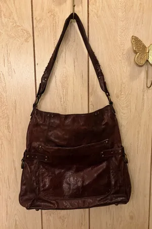 Charles David Distressed Dark Brown Leather Shoulder Bag thumbnail 1