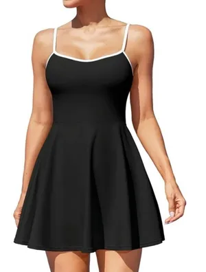 Almaga Women's Scoop Neck Tennis Dress Sleeveless Mini Athletic Dresses with Shorts Pockets Activewear Black Medium thumbnail 1