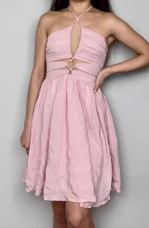 Lookbook Store Light Rose Pink Criss-Cross Cutout Front Sleeveless Halter Dress thumbnail 2