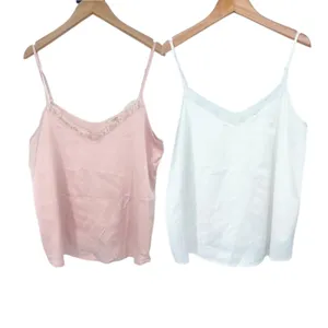 Zeagoo Cami Top Womens M Pink White Lace Trim Satin Lightweight 2‎ Pack Layering thumbnail 2