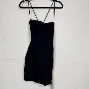White Fox Boutique Black Rhinestone Draped Mini Dress Womens M Party Cocktail thumbnail 2