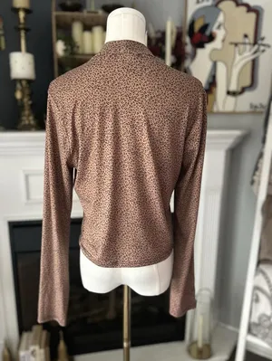Gaze Lightweight Cheetah Print Long Sleeve Turtleneck Cropped Shirt Sz Large thumbnail 4