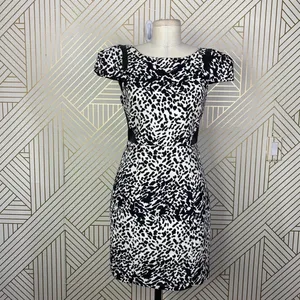 Tibi Animal Print Leather Panel Dress Black Cream Size‎ US 2 thumbnail 3
