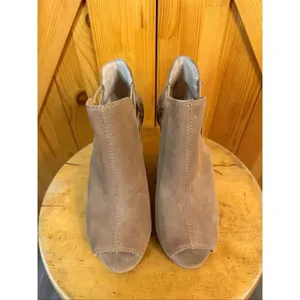 Lucky Brand Reevas peep-toe suede wedge ankle booties brown 6.5M thumbnail 2