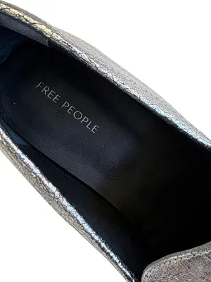 NEW Free People Leather Blanket Stitch Loafers Metallic Silver Size 8 thumbnail 5