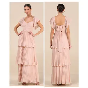 Lulus Notorious Charm Blush Pleated Flutter Sleeve Maxi Dress Size XS Formal thumbnail 2