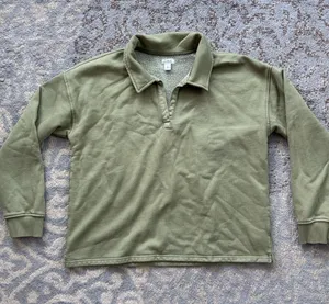 L.L. Bean Sunwashed Sweats Splitneck Polo Olive Gray Large Green thumbnail 1