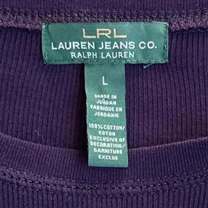 Ralph Lauren Ribbed Long Sleeve Shirt Purple‎ Shoulder Zip Faux Leather Elbow Patches thumbnail 7