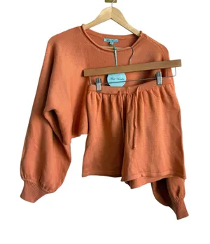 Mint Vanilla Knit Sweater Shorts Matching Set Orange Cropped Lounge Small NWT thumbnail 1