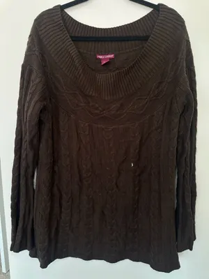Jessica London Cable Knit Sweater Size 14/16 Brown Long Sleeve Pullover thumbnail 3